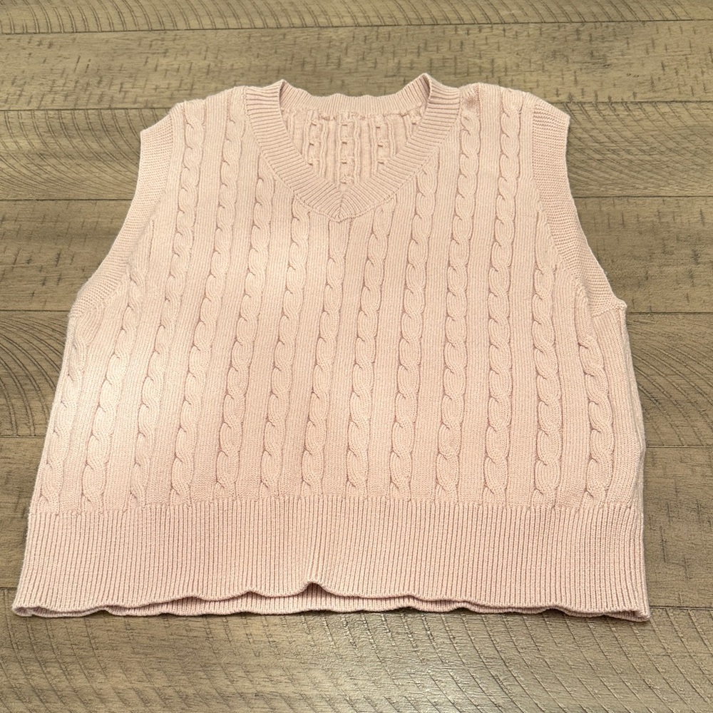 Beige/Blush Cable Knit Sweater Vest